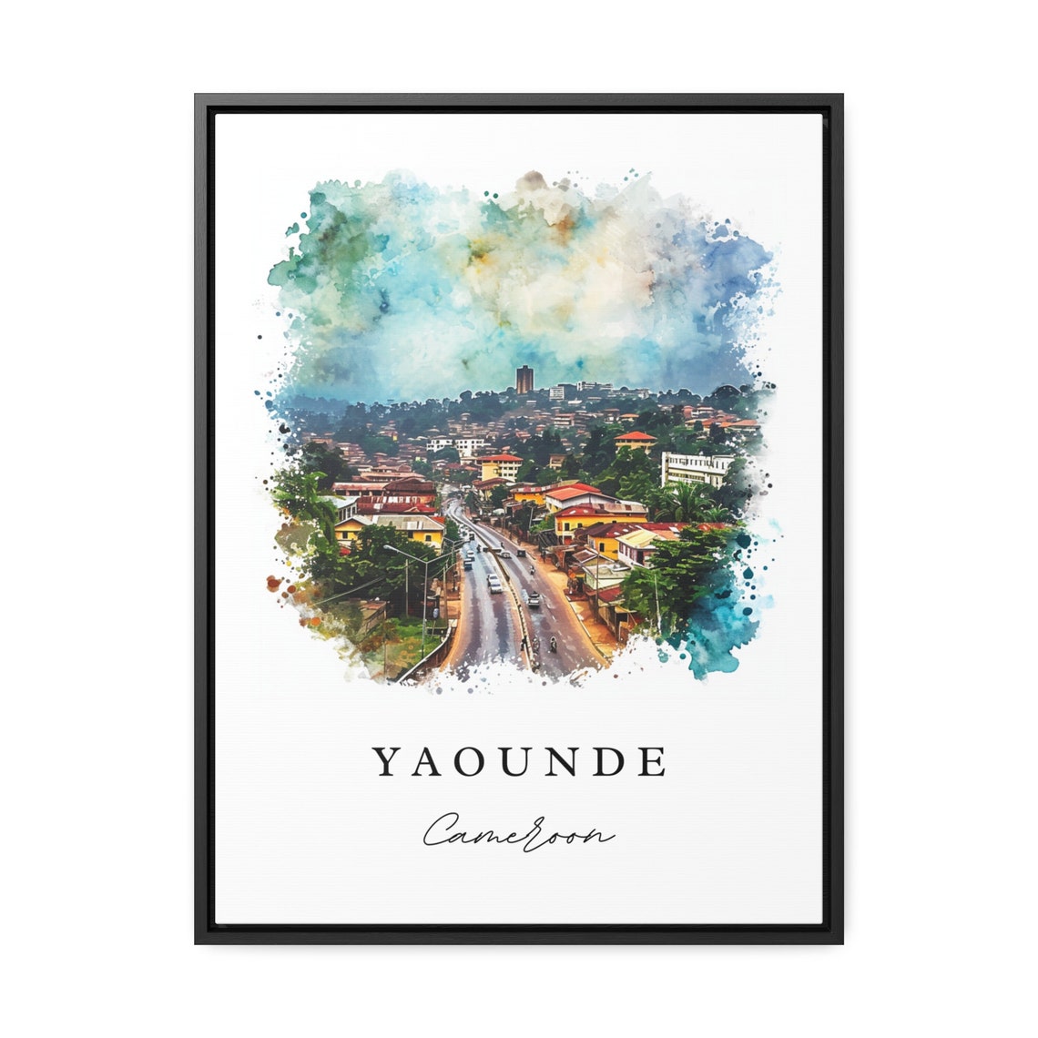 Yaounde Cameroon City Avenue Aerial Watercolor Travel Art Poster - Image 3