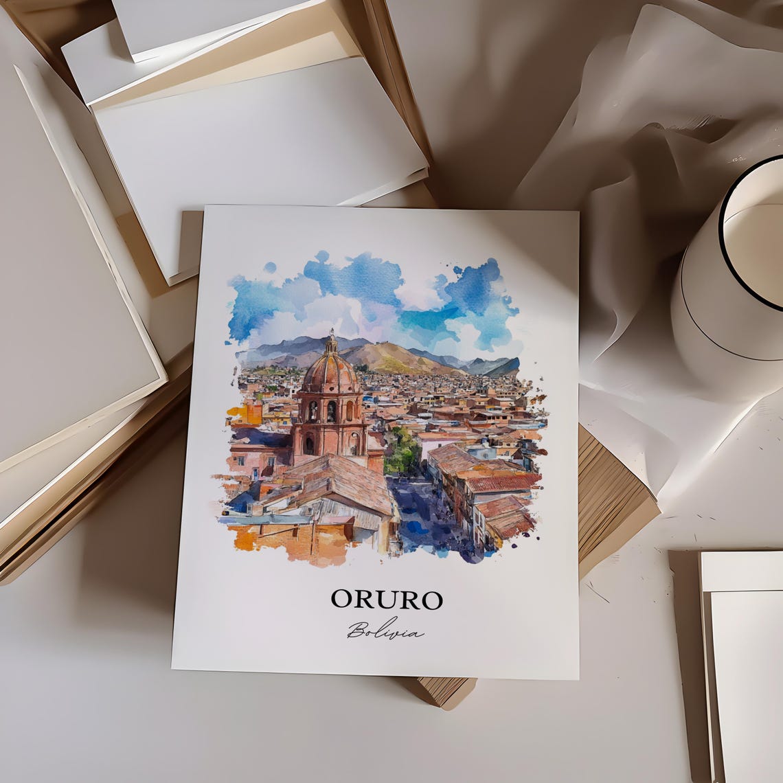 Oruro Wall Art Print Bolivia Watercolor Gift Travel Poster Housewarming - Image 5