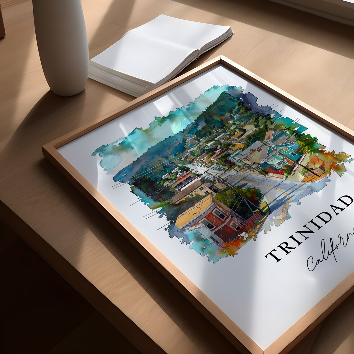 Trinidad California Coastal Town Hills Watercolor Travel Poster - Image 5