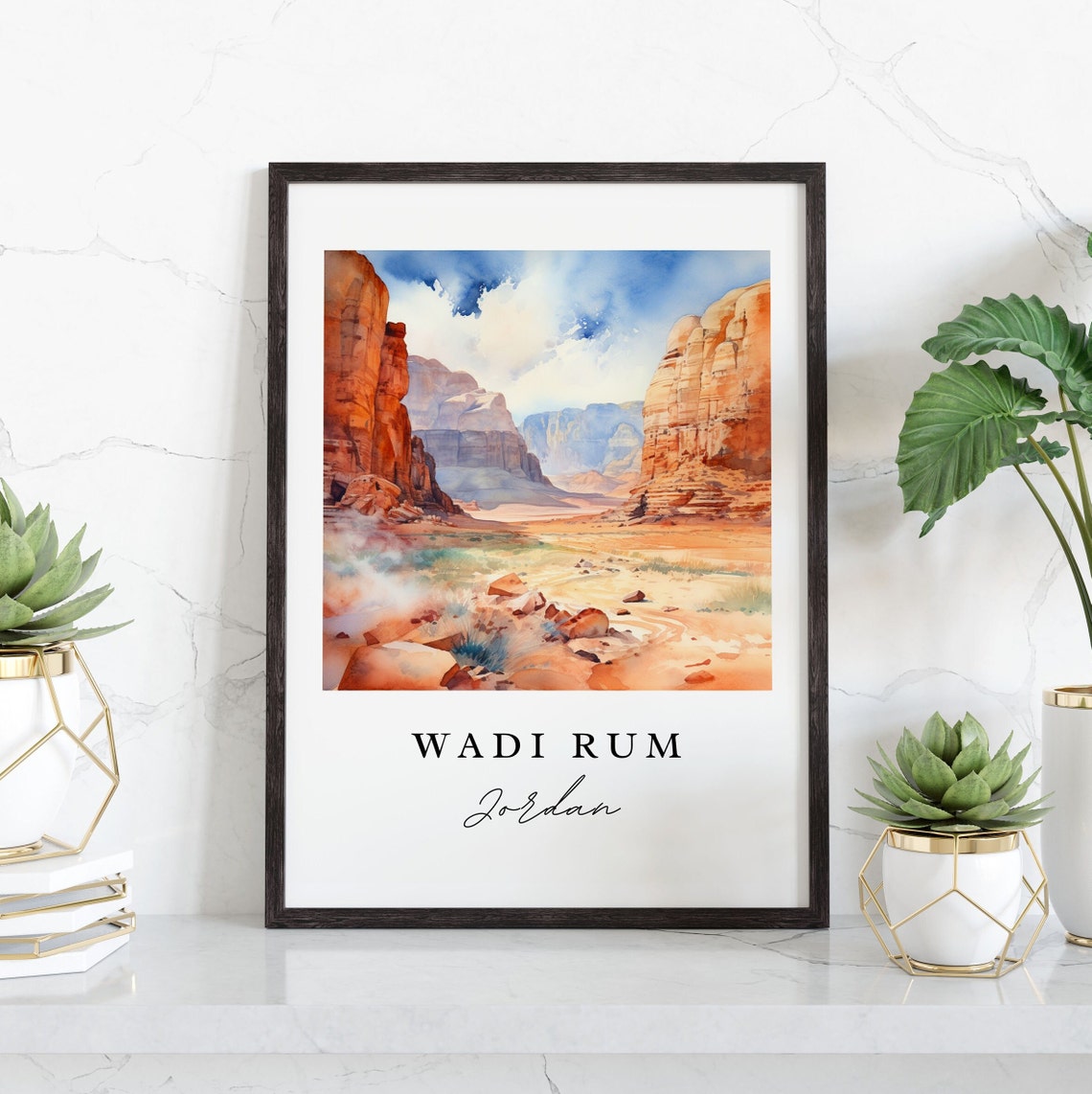 Wadi Rum Jordan Watercolor Art Red Desert Canyon Cliffs Poster - Image 3