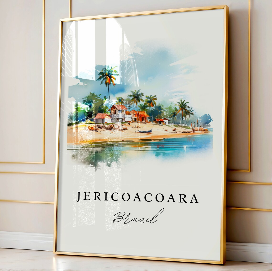 Jericoacoara Brazil Beach Palms Red Roof Houses Watercolor Poster - Image 4