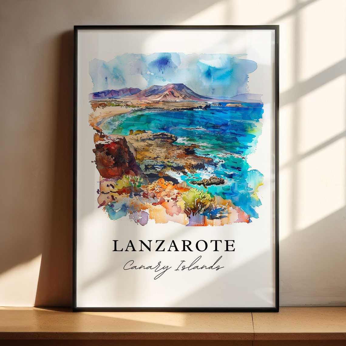 Lanzarote Canary Islands Volcanic Coast Watercolor Island Poster - Image 4