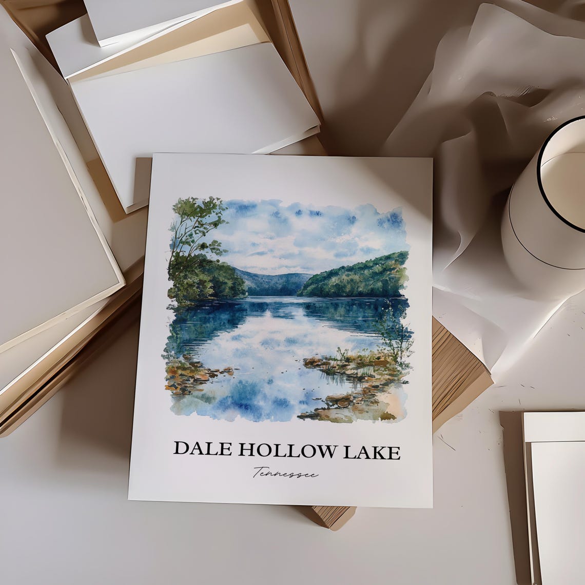 Dale Hollow Lake Tennessee Scenic Calm Cove Watercolor Poster - Image 3