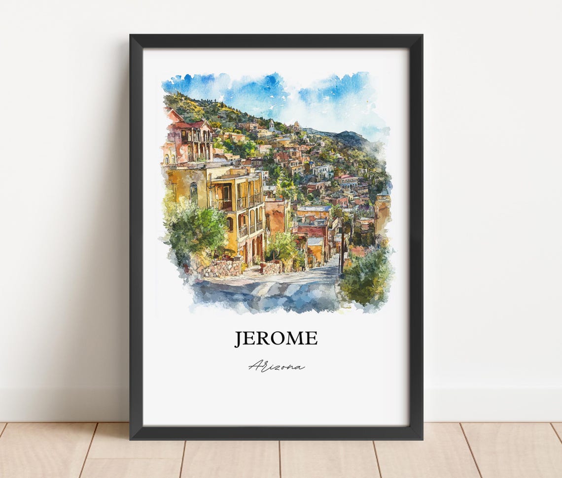 Jerome Arizona Historic Hillside Mining Town Watercolor Travel Poster - Image 4