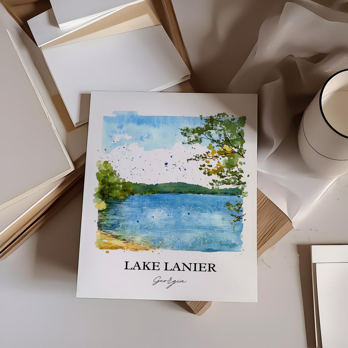 Lake Lanier Georgia Bright Blue Water Sunny Shoreline Poster - Image 2