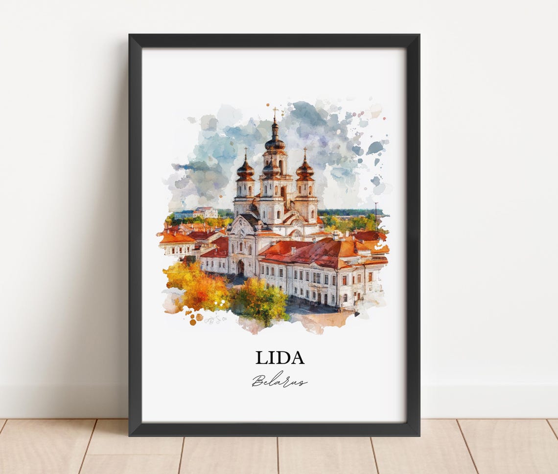 Lida Belarus Watercolor Onion Domed Cathedral Historic Old Town Poster - Image 4
