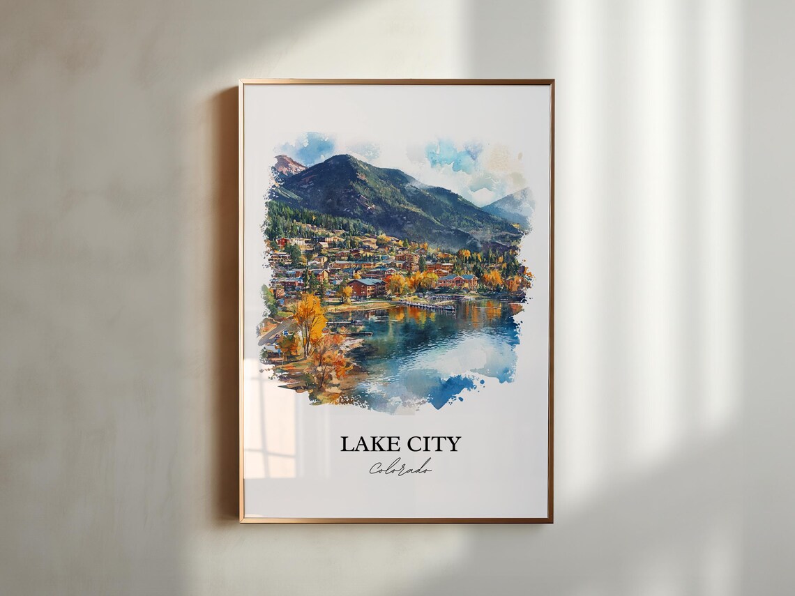 Lake City Colorado Watercolor Fall Lake Town Scene Art Poster - Image 5