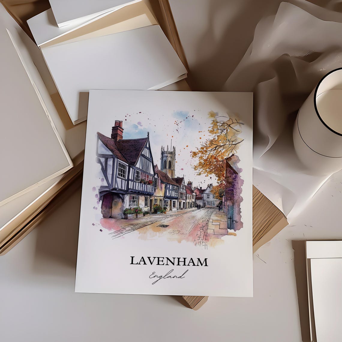 Lavenham England Tudor Half Timbered Street Watercolor Poster - Image 3