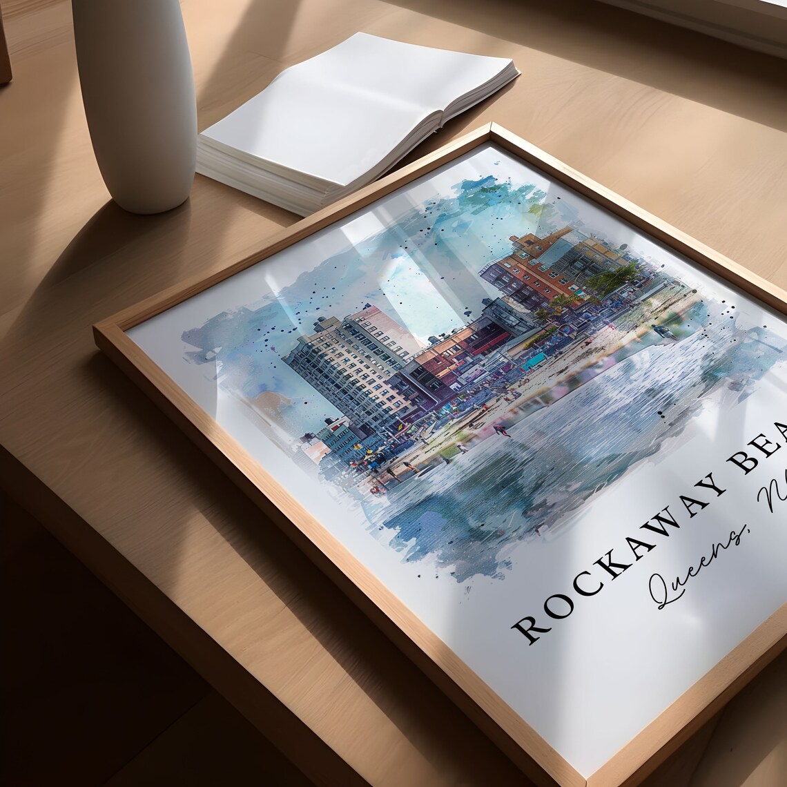 Rockaway Beach Queens New York Boardwalk Watercolor Coastal Art Poster - Image 5