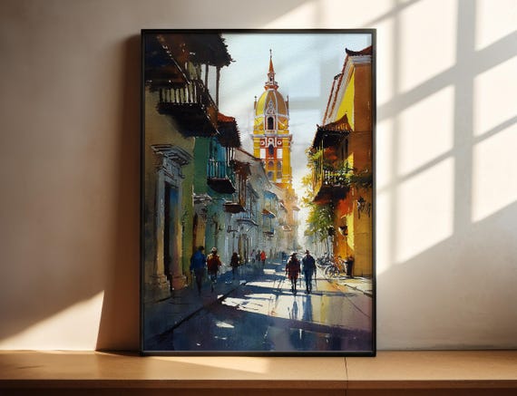 Cartagena Watercolor Art Colombia Travel Print Artwork Decor Wall