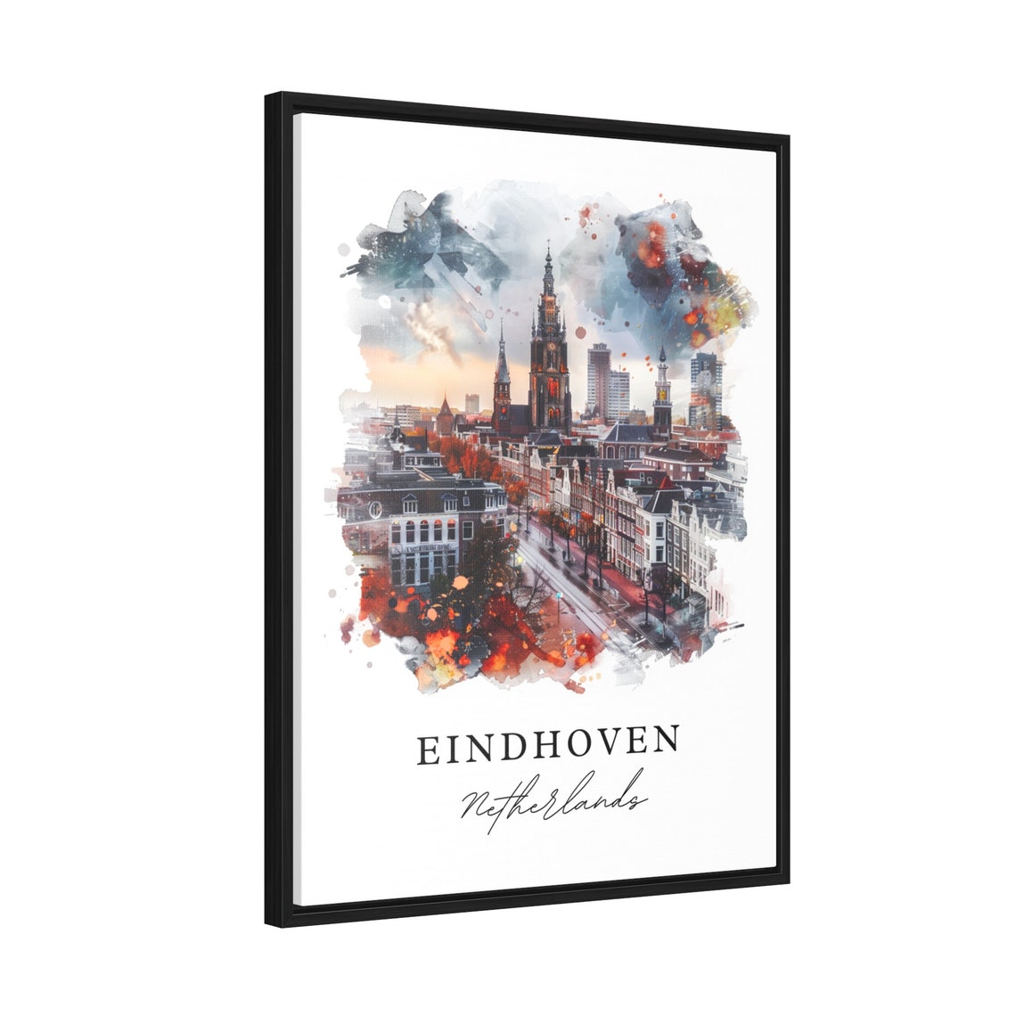 Eindhoven Netherlands Watercolor City Skyline Church Tower Poster - Image 2