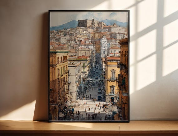 Naples Italy Watercolor Art Travel Print Artwork Skyline Decor Wall