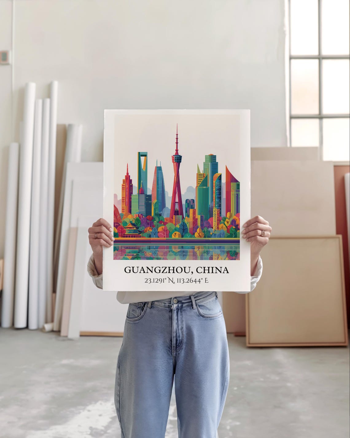 Guangzhou China Canton Tower Skyscrapers Reflection Travel Art Poster - Image 5