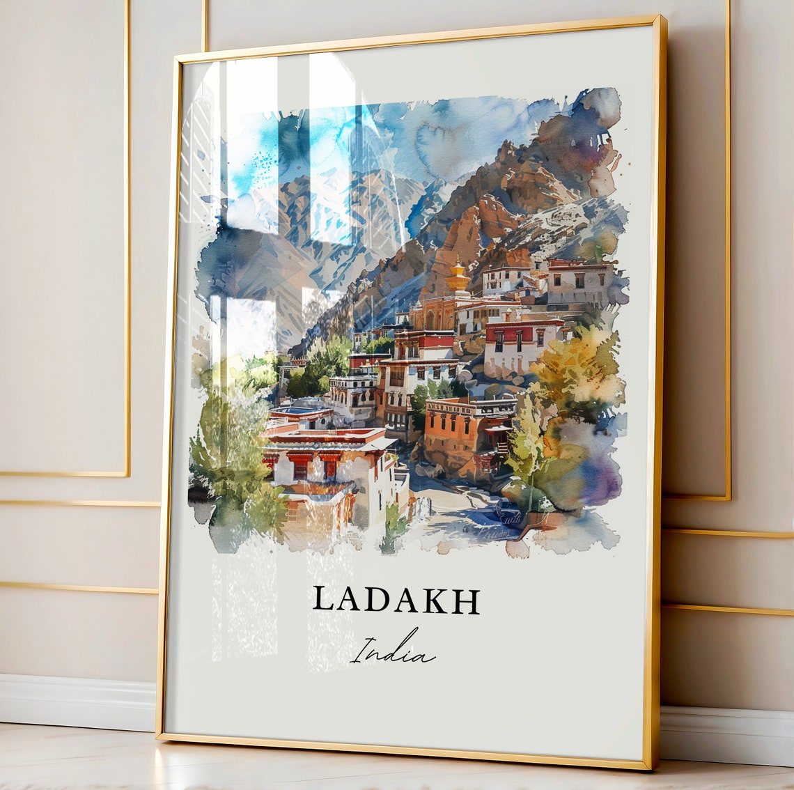 Ladakh India Himalayan Mountain Monastery Watercolor Travel Poster - Image 4