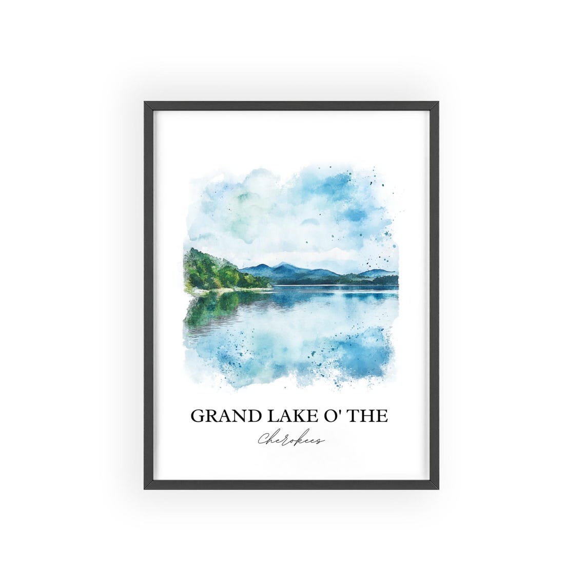 Grand Lake O the Cherokees Mountain Reflection Watercolor Poster - Image 2