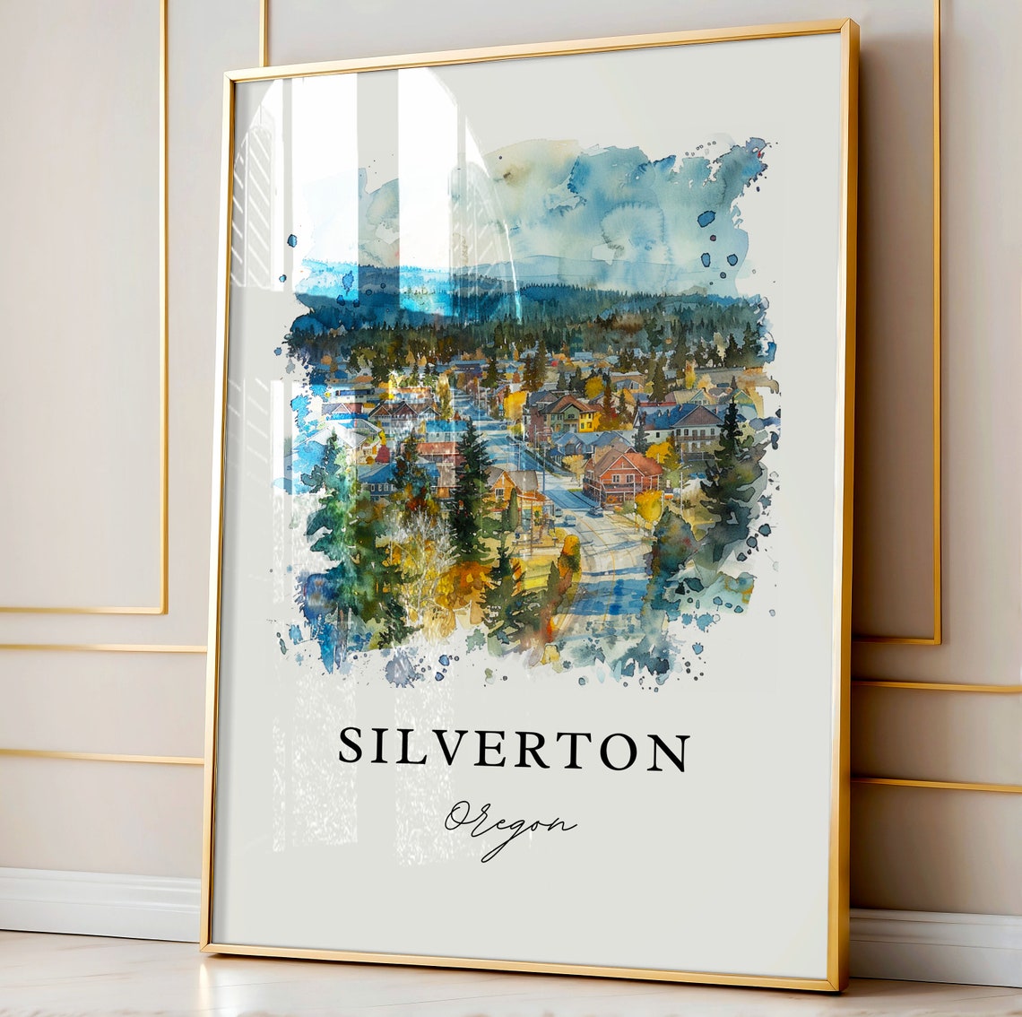Silverton Oregon Small Town Evergreen Hills Watercolor Poster - Image 4