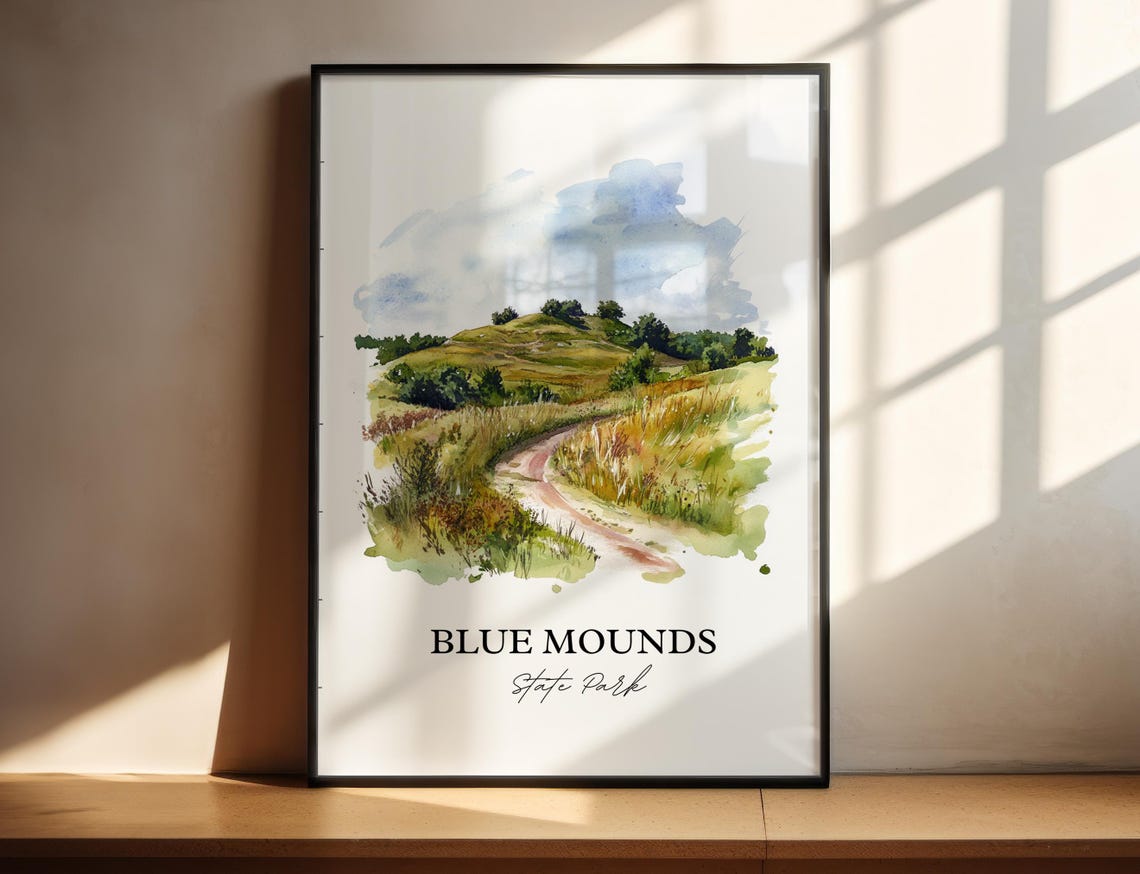 Blue Mounds State Park Prairie Trail Rolling Hills Watercolor Poster - Image 4