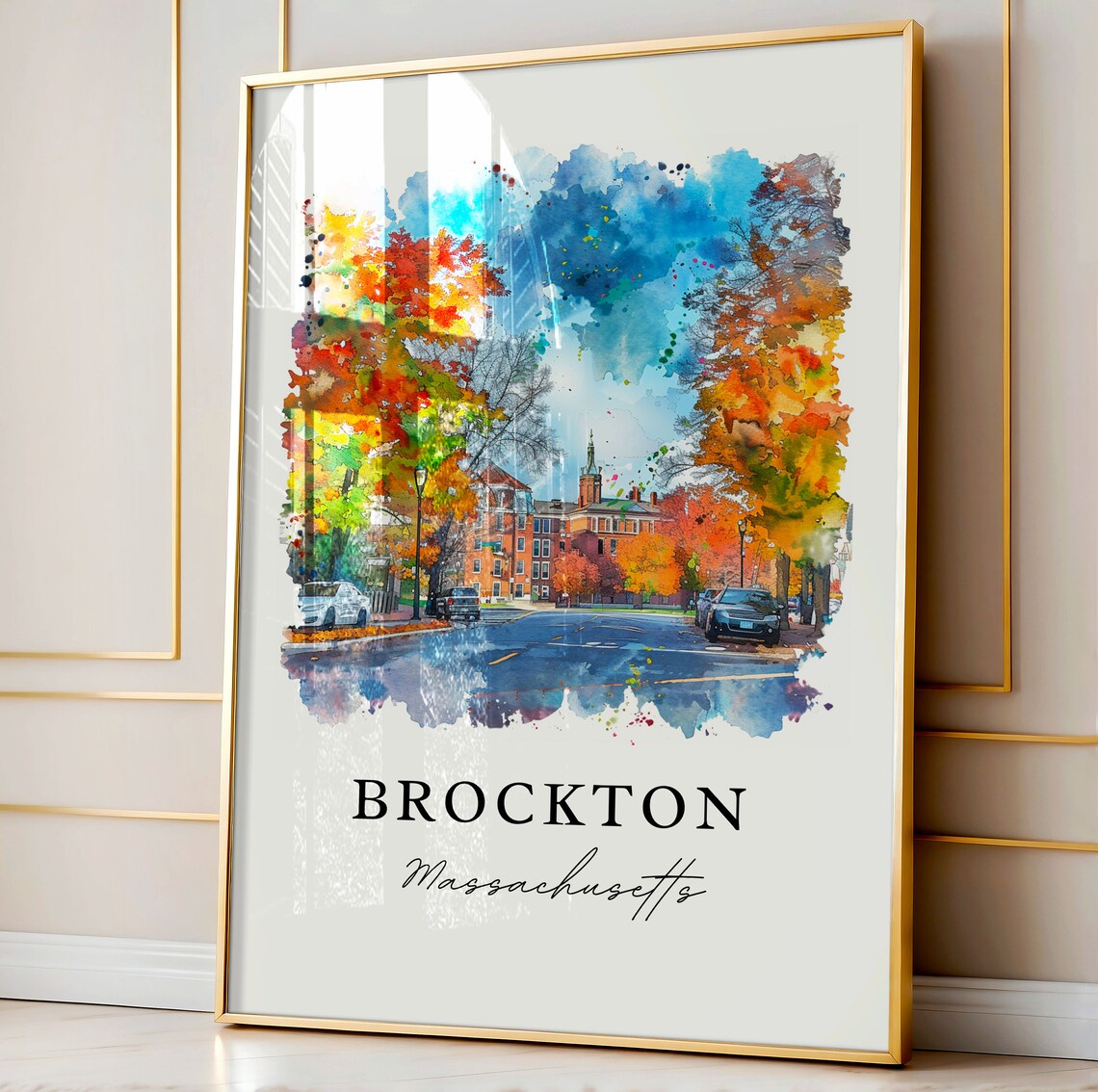 Brockton Massachusetts Autumn Foliage Street Watercolor Poster - Image 3
