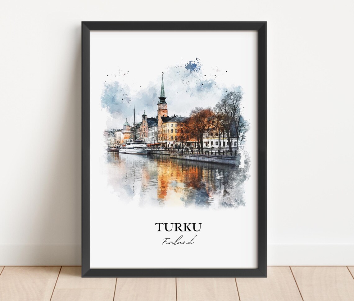 Turku Finland Riverside Old Town Watercolor Skyline Travel Art Poster - Image 5