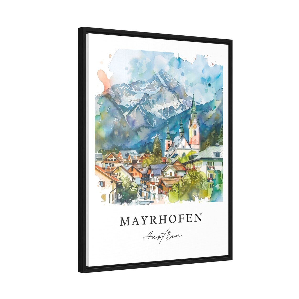 Mayrhofen Austria Alpine Village Watercolor Mountain Travel Poster - Image 2