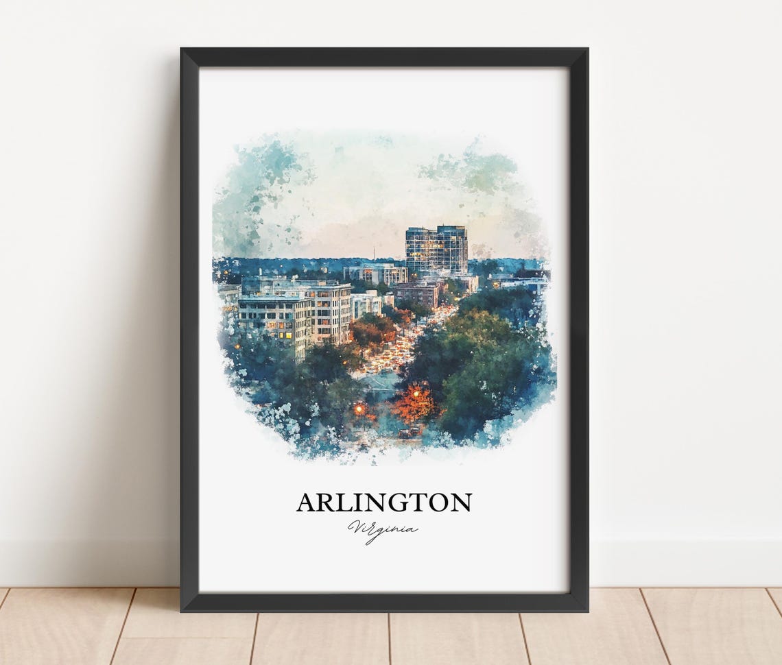 Arlington Virginia City Skyline Evening Lights Watercolor Poster - Image 2