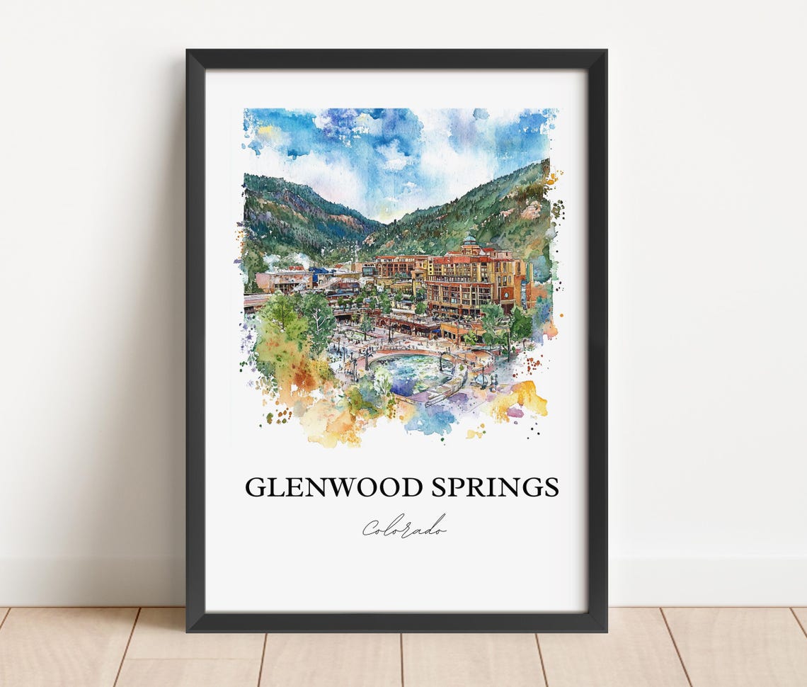 Glenwood Springs Colorado Resort Valley Town Watercolor Poster - Image 2