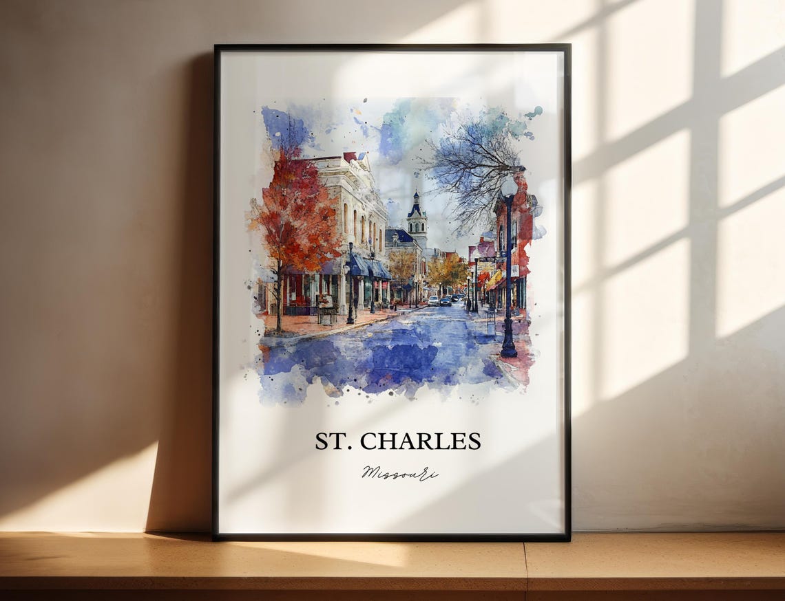 St Charles Missouri Historic Brick Street Fall Watercolor Poster