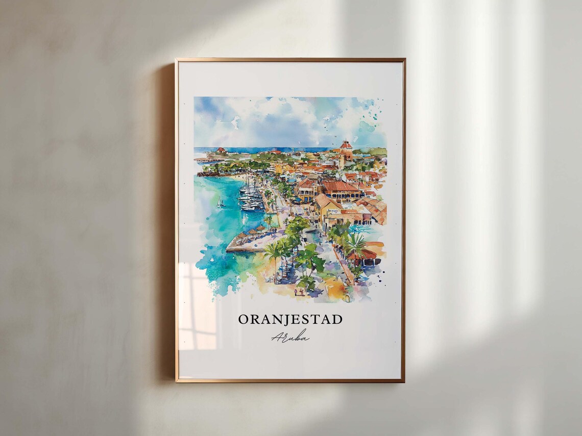 Oranjestad Aruba Watercolor Travel Poster Art - Image 4