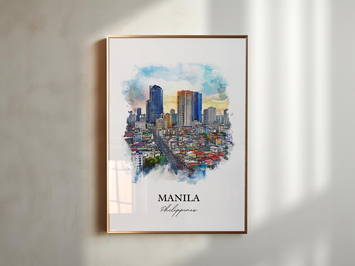 Manila Philippines Watercolor City Skyline Urban Travel Poster - Image 4