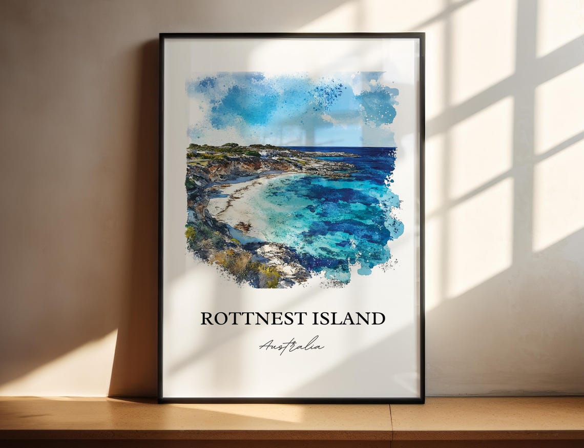 Rottnest Island Australia Coral Cove Cliffs Watercolor Poster