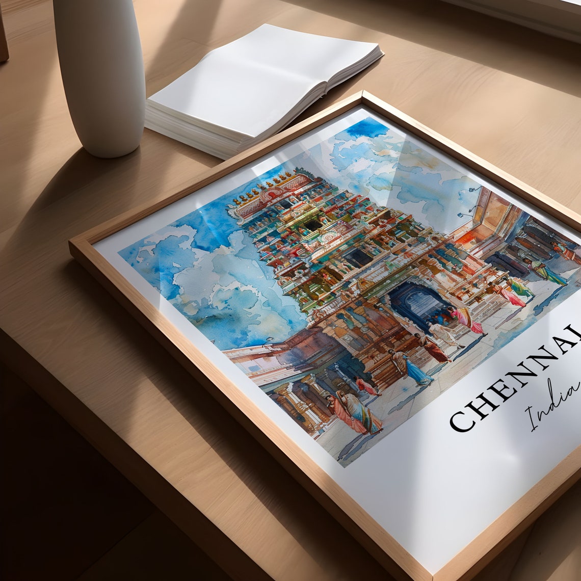 Chennai India Colorful Temple Gopuram Watercolor Travel Poster - Image 5