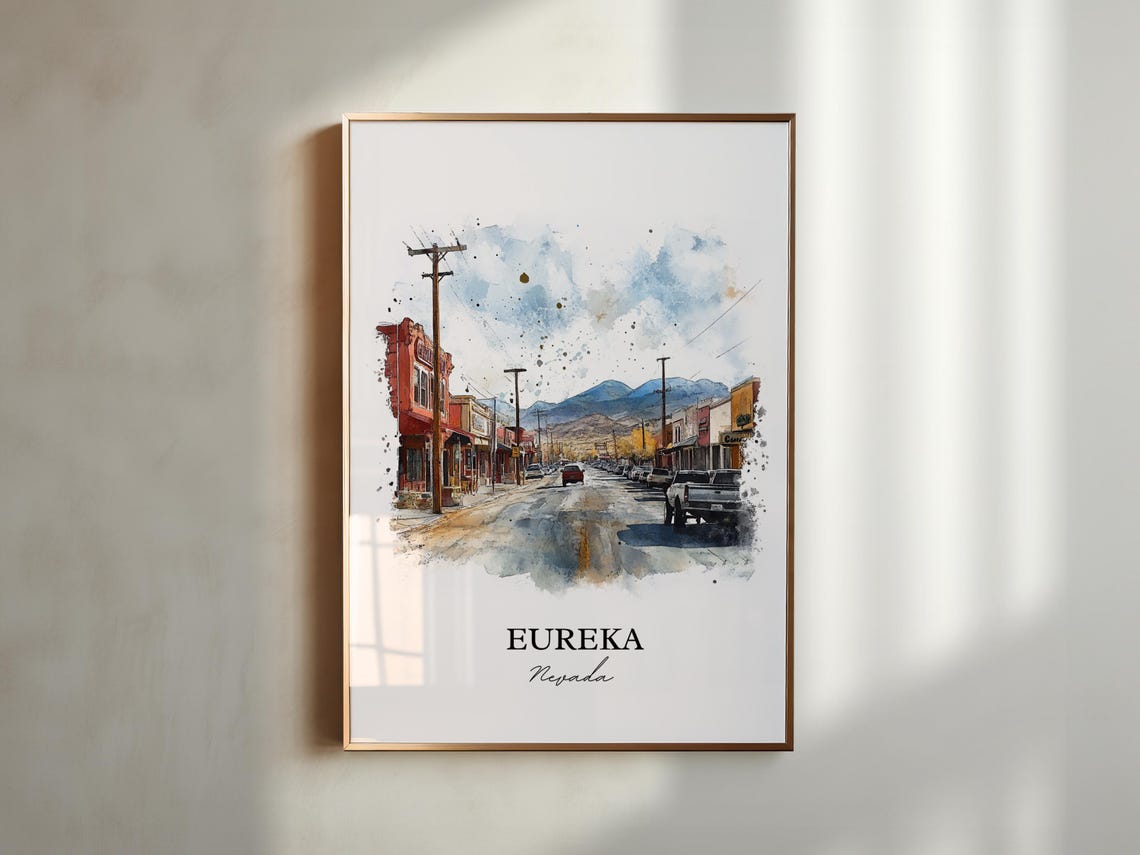 Eureka Nevada Main Street Mountain View Watercolor Travel Poster - Image 4