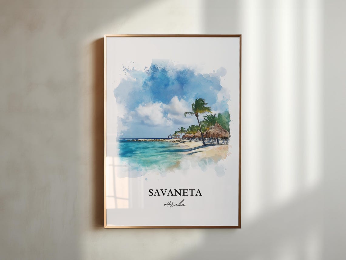 Savaneta Wall Art Aruba Print Watercolor Gift Travel Poster Housewarming - Image 4