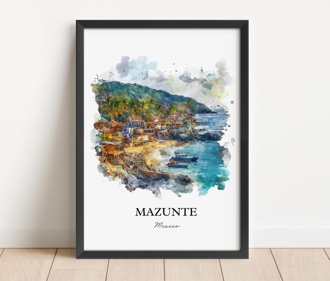 Mazunte Mexico Wall Art Oaxaca Print Watercolor Gift Travel Poster Housewarming - Image 4