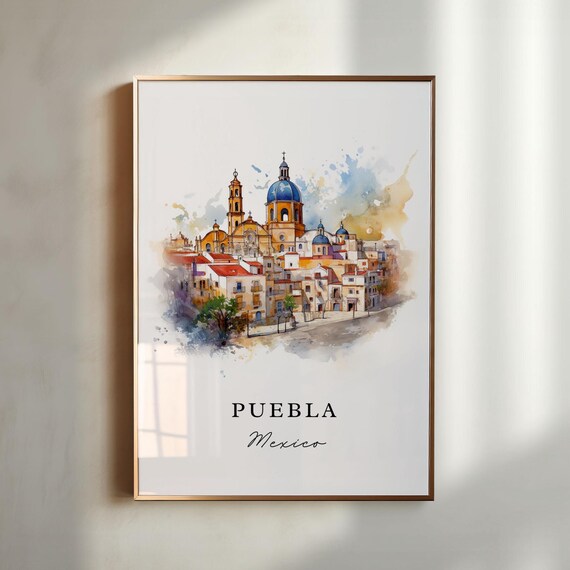 Puebla Mexico Travel Poster, Custom Text Art Print