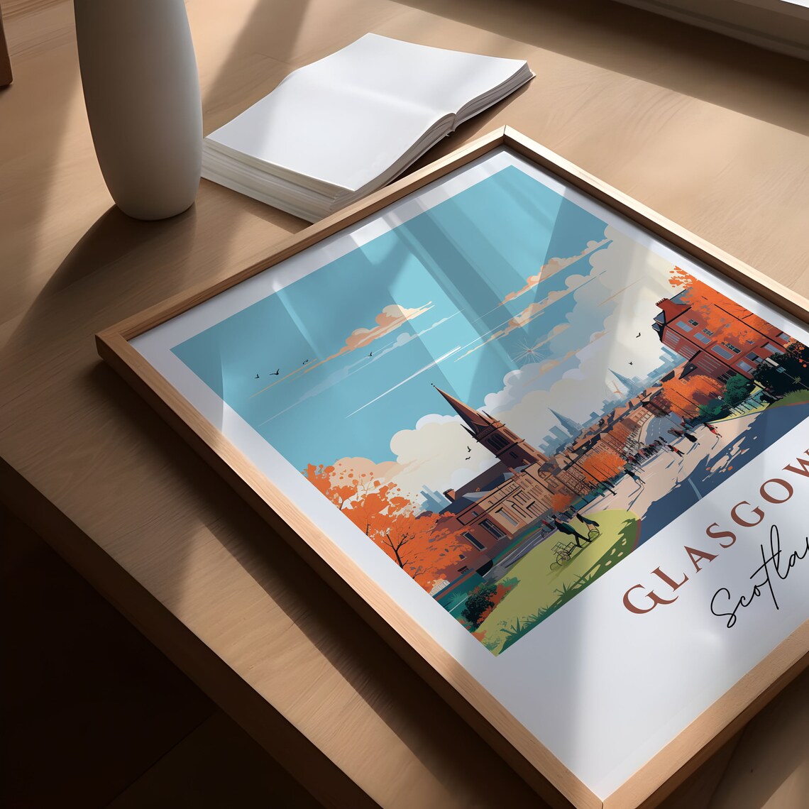 Glasgow Scotland Autumn Street City Skyline Vintage Style Poster - Image 5