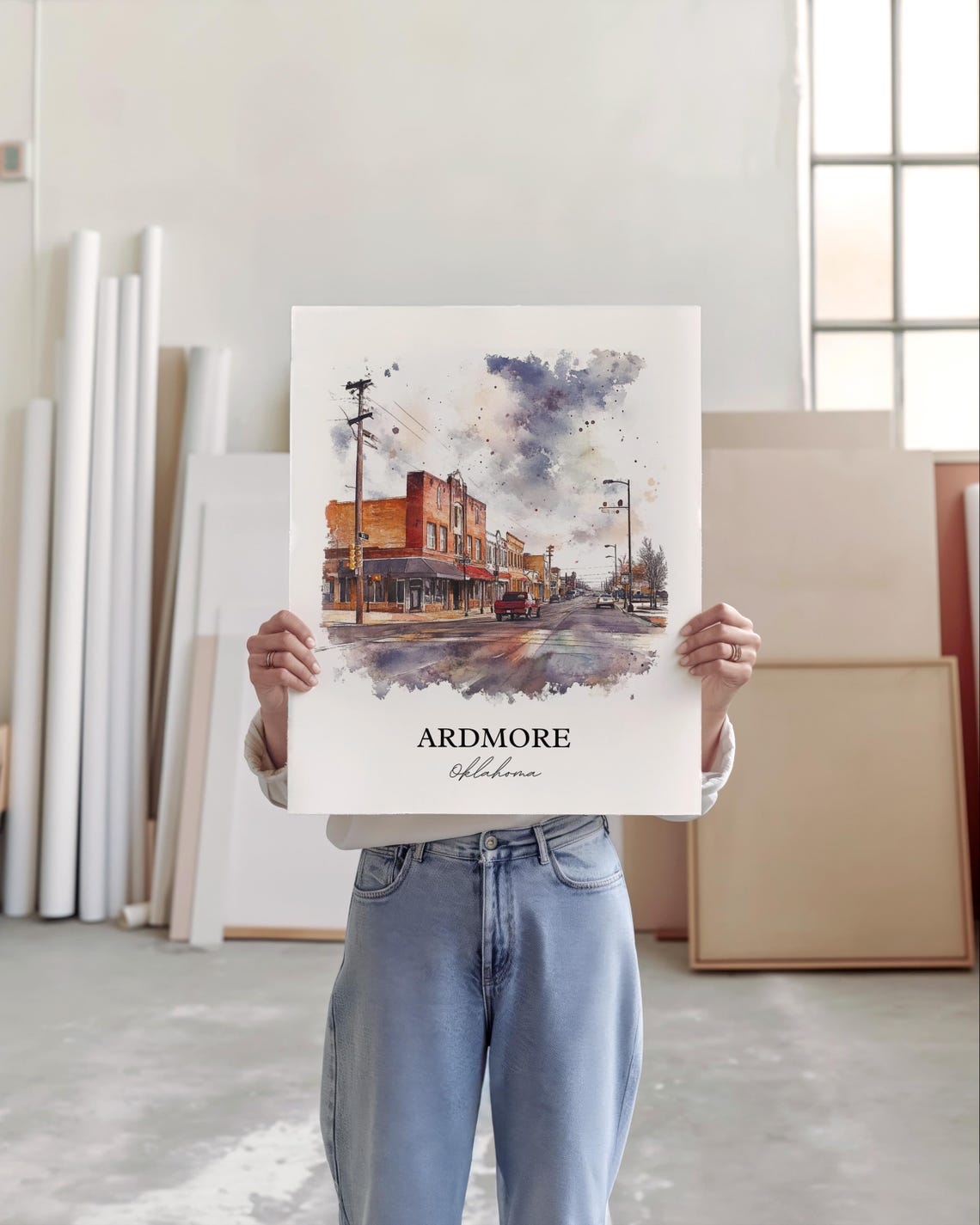 Ardmore Oklahoma Watercolor Historic Brick Main Street Poster - Image 4