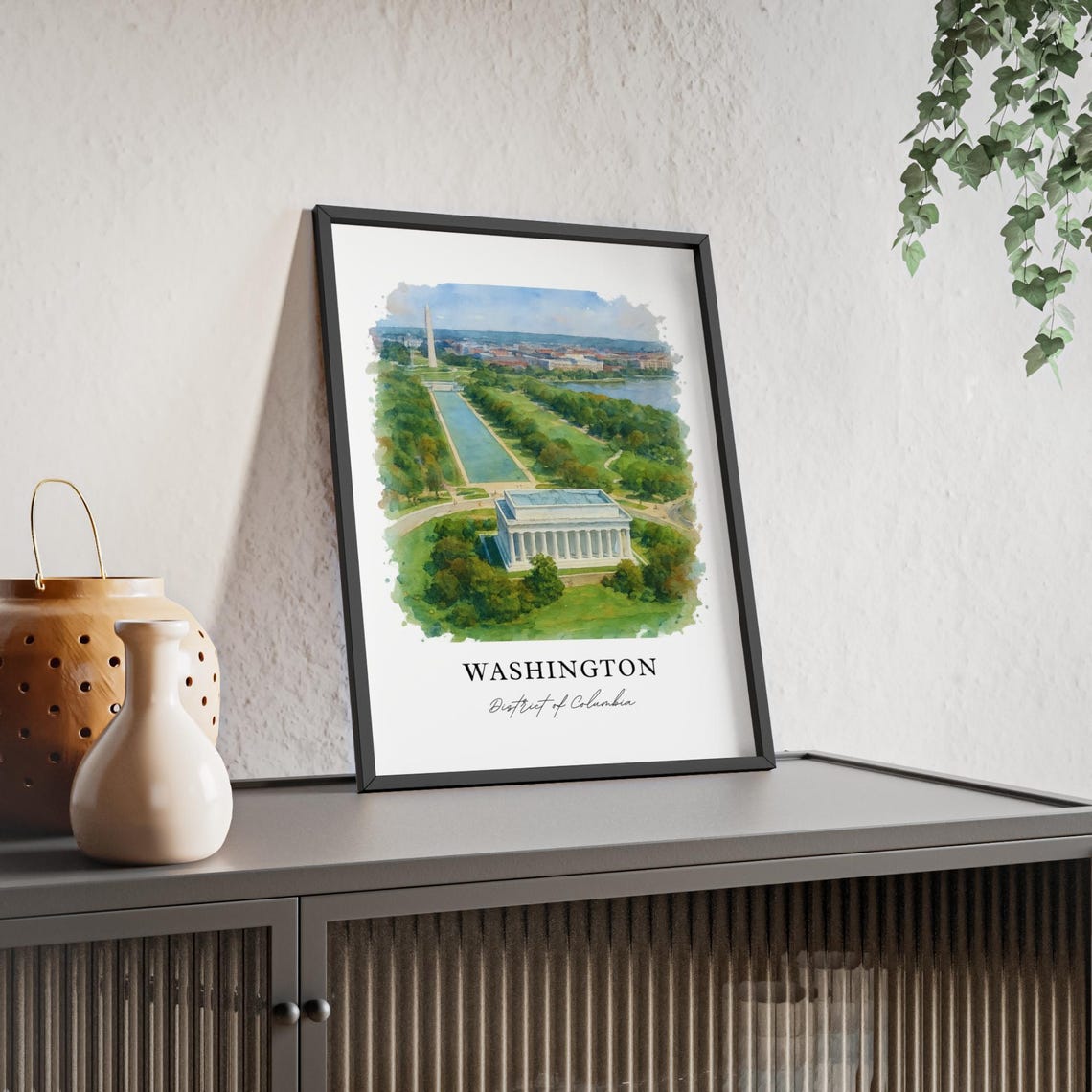 Washington DC Lincoln Memorial National Mall Watercolor Poster - Image 2