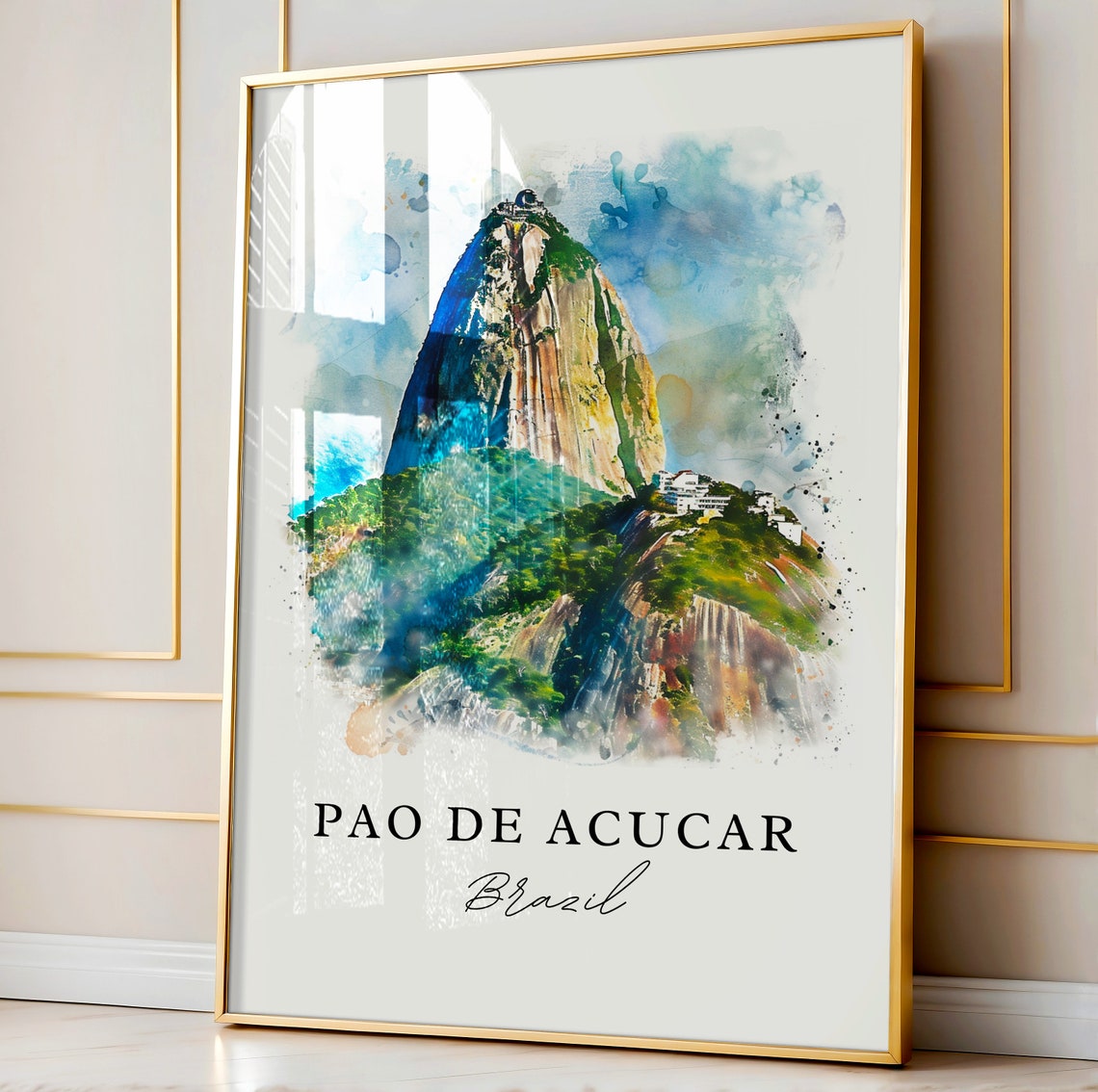 Pao De Acucar Sugarloaf Mountain Brazil Watercolor Travel Poster - Image 4