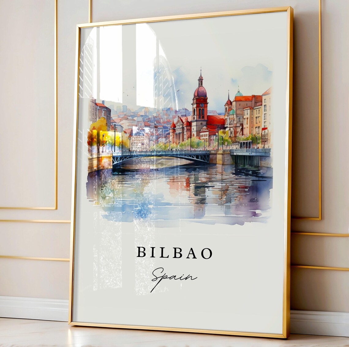 Bilbao Spain Historic River Bridge Old Town Watercolor Travel Poster - Image 4