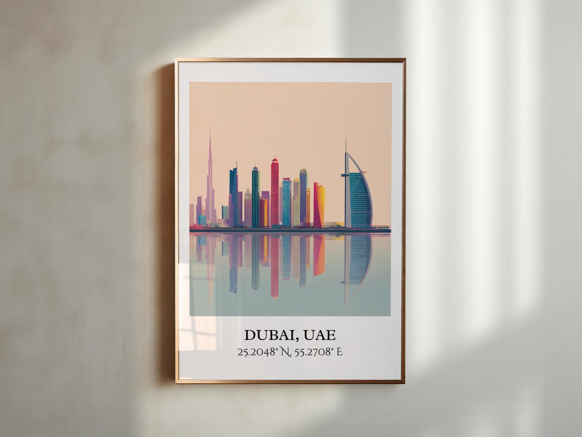 Dubai UAE Skyline Water Reflection Modern Towers Minimalist Poster - Image 4