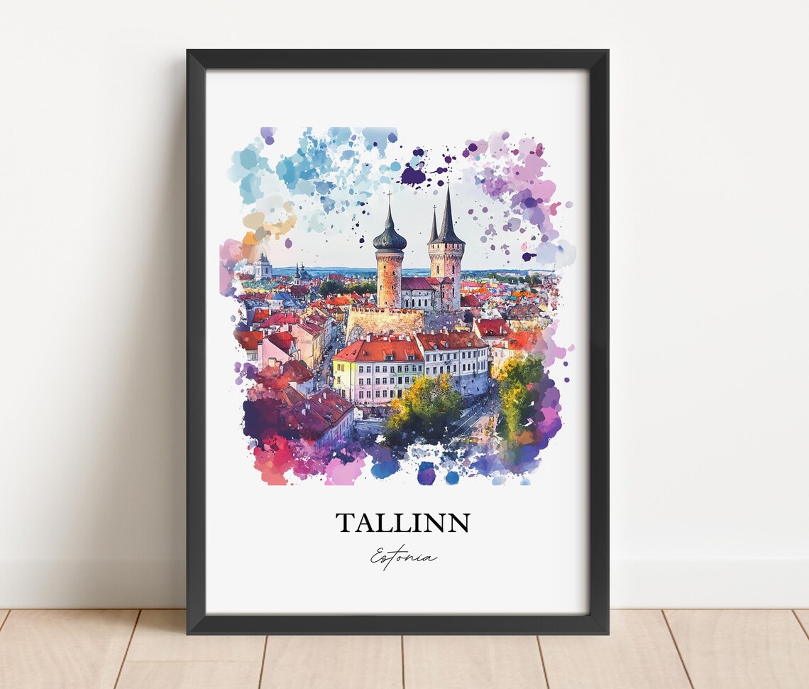 Tallinn Estonia Old Town Towers Watercolor Baltic Travel Poster