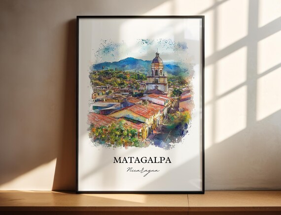 Matagalpa Nicaragua Watercolor Cathedral Rooftops Town Poster
