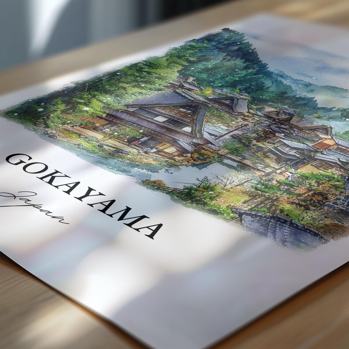 Gokayama Japan Watercolor Thatched Roof Village Valley Poster - Image 6
