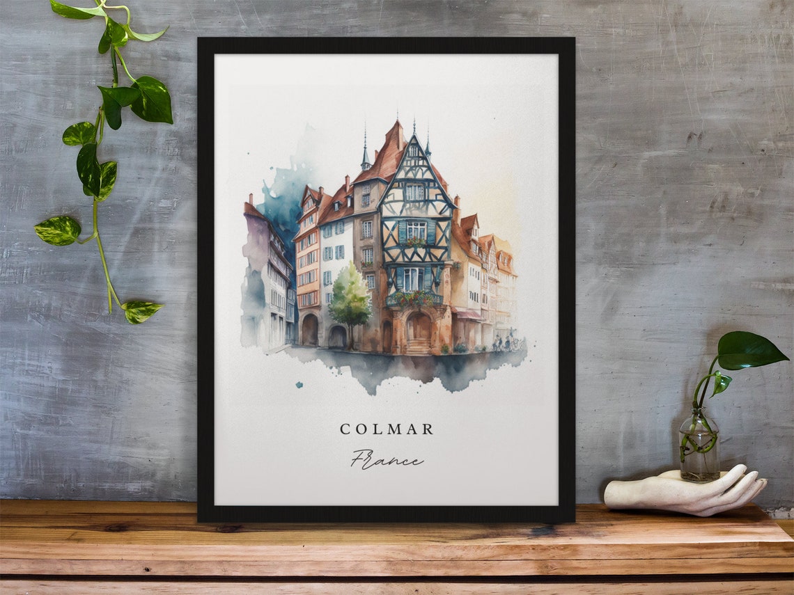 Colmar France Watercolor Half Timbered Old Town Houses Scenic Poster - Image 3