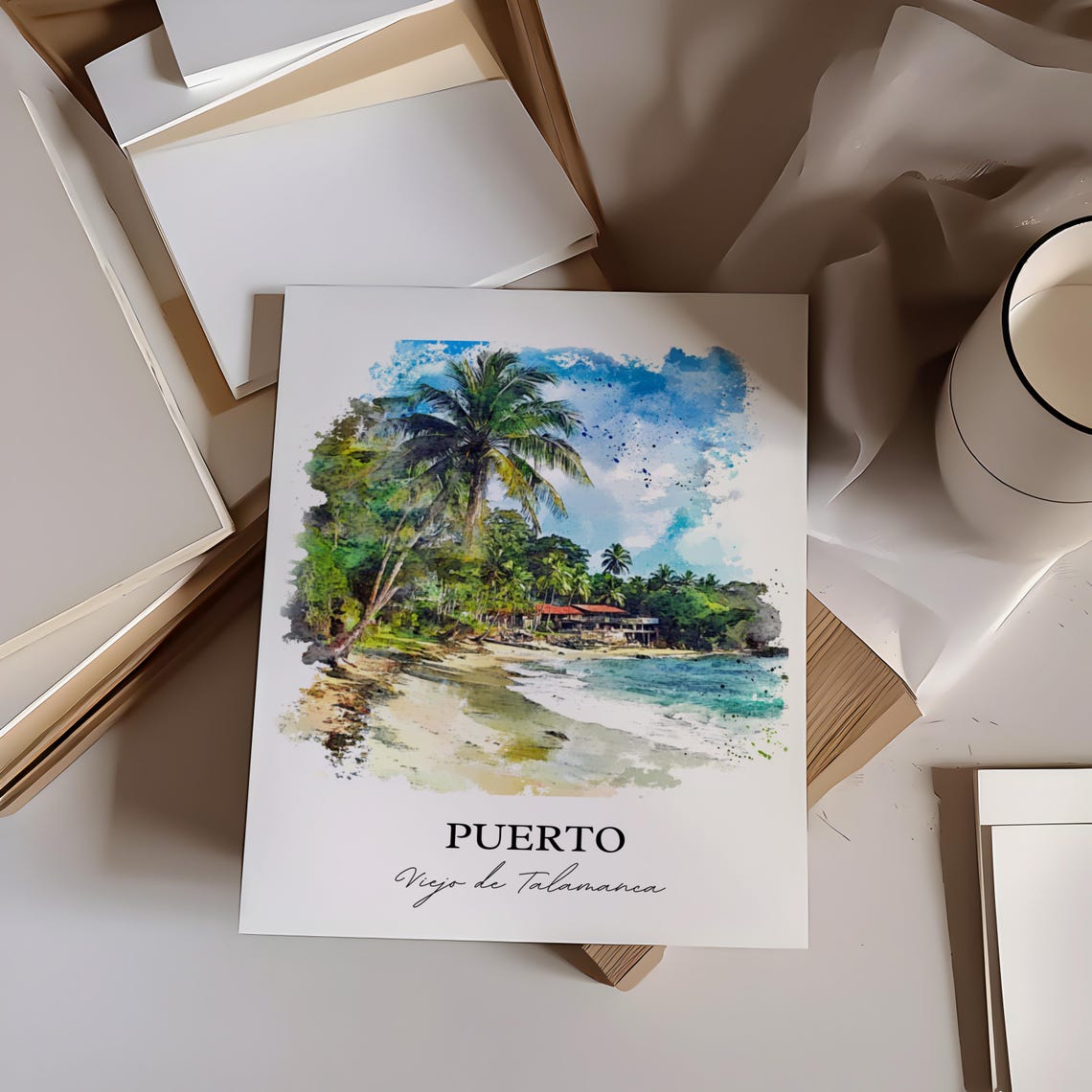Puerto Viejo de Talamanca Tropical Beach Waves Watercolor Poster - Image 2