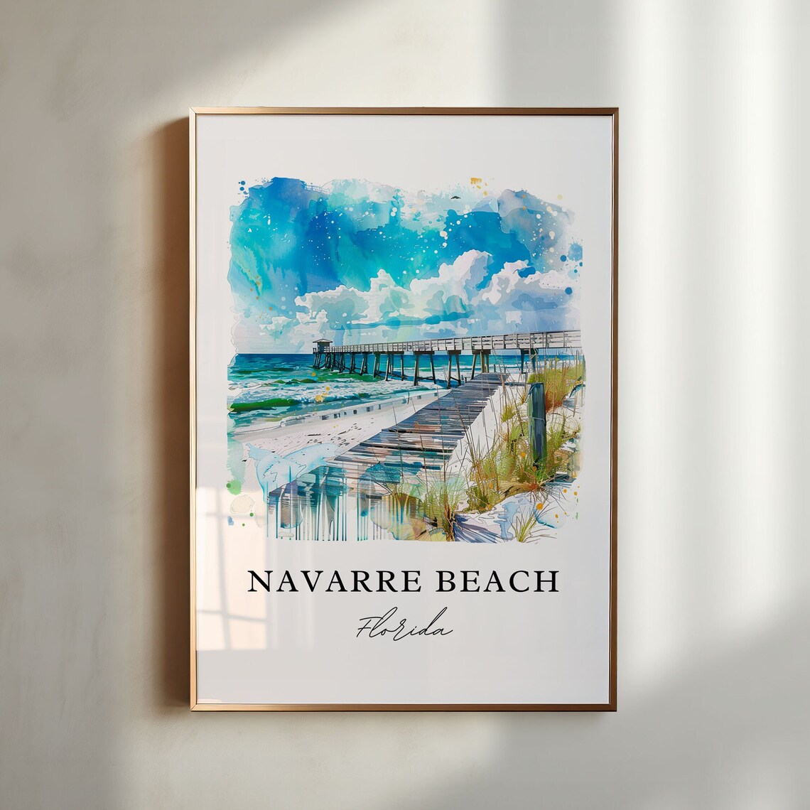 Navarre Beach Watercolor Travel Poster, Florida