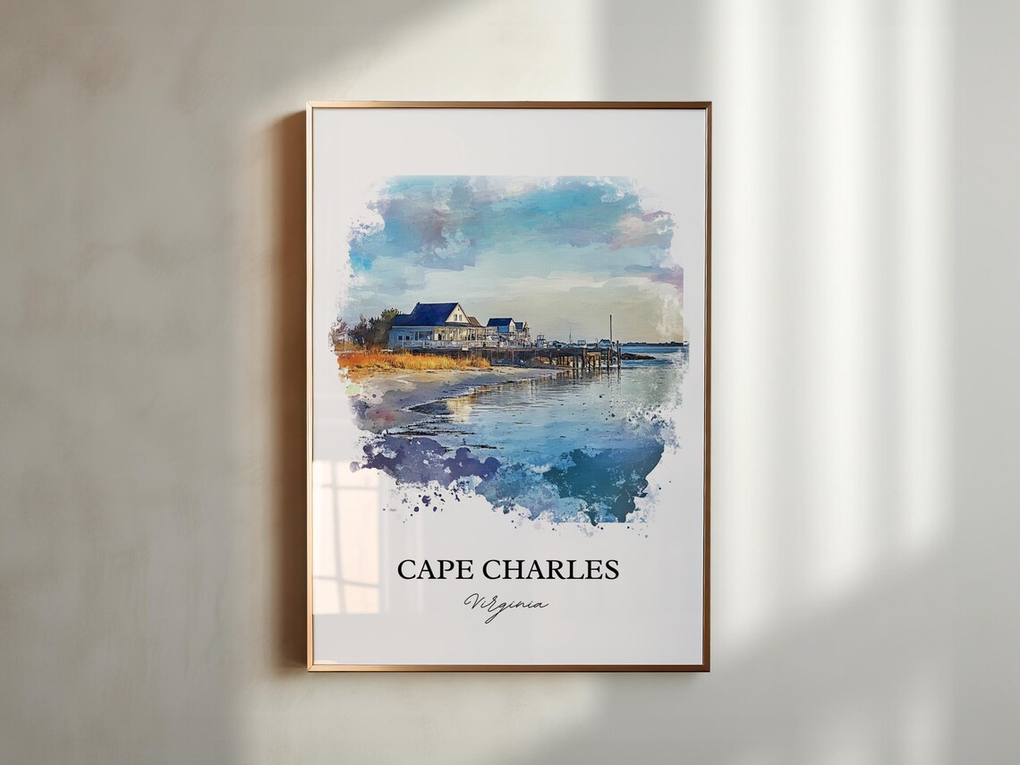 Cape Charles Virginia Waterfront Pier Houses Watercolor Travel Poster - Image 5