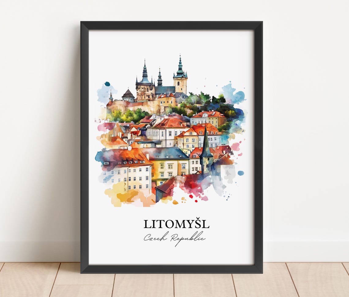 Litomysl Czech Republic Watercolor Castle Hill Town Travel Poster - Image 3