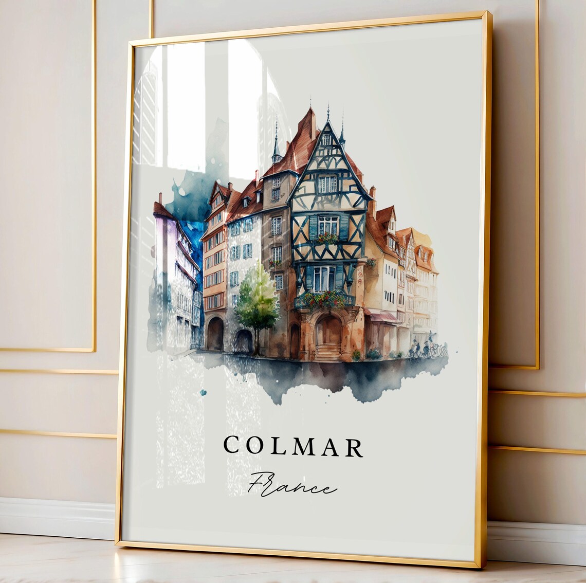 Colmar France Watercolor Half Timbered Old Town Houses Scenic Poster - Image 4